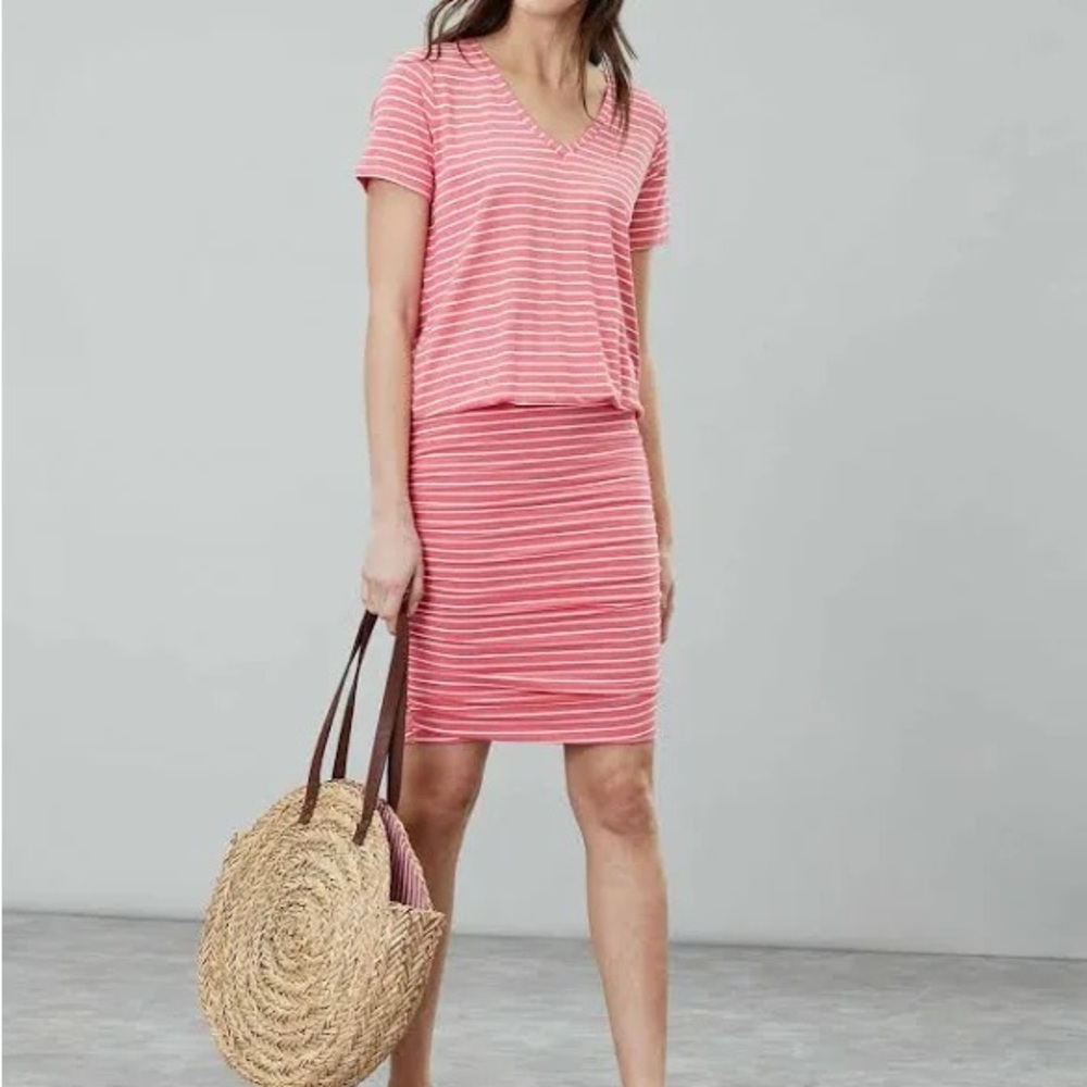 Joules Coral and White Striped Dress